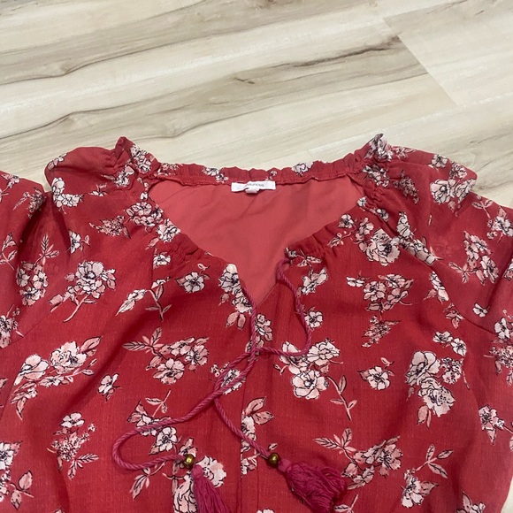 Maurices Red Floral Long Sleeve Dress Size Small Boho Peasant 0183 - Picture 3 of 6